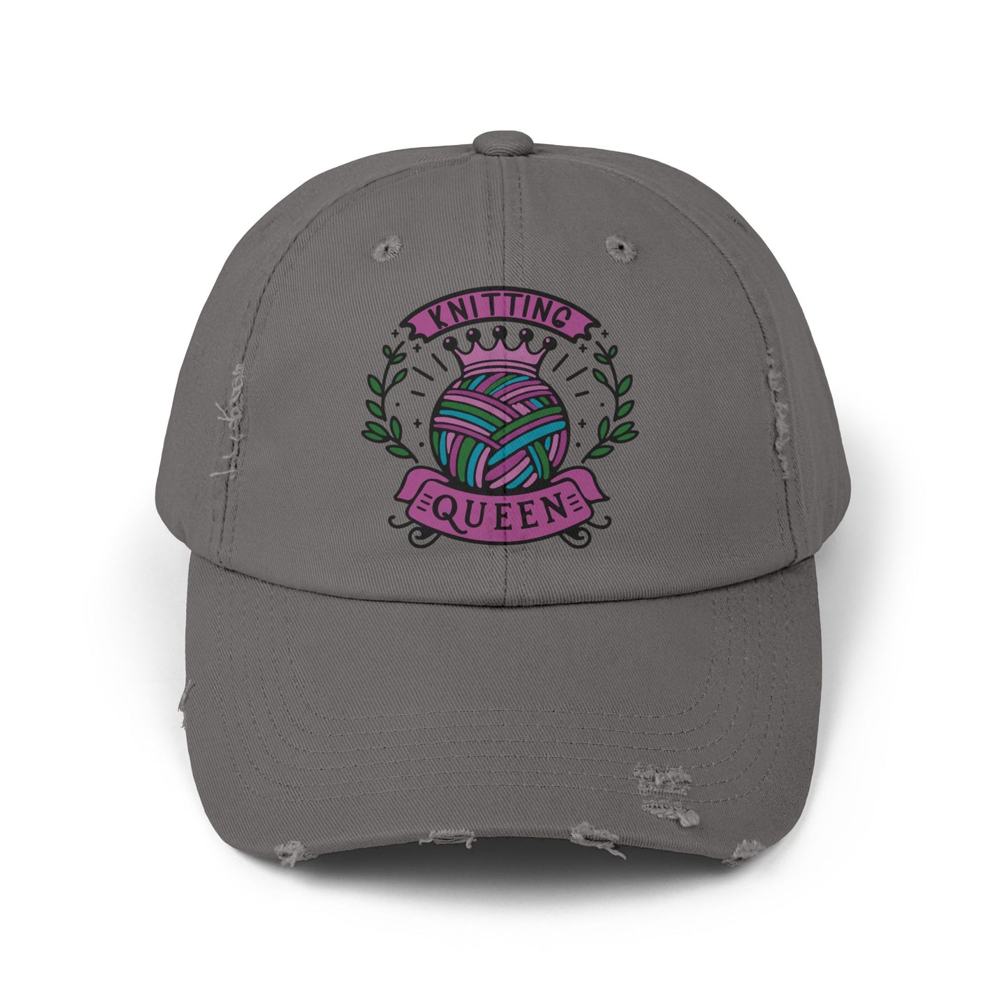 Knitting Queen Distressed Cap - Cozy Gift for Crafters, Trendy Fashion Accessory, Perfect for Knitting Lovers, Birthday Gift, Everyday Wear