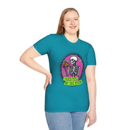 Skeleton Pizza T-Shirt, Unisex Graphic Tee, Halloween Costume, Gifts for Pizza Lovers, Casual Wear, Quirky Humor