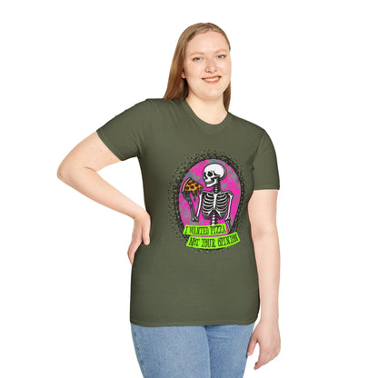 Skeleton Pizza T-Shirt, Unisex Graphic Tee, Halloween Costume, Gifts for Pizza Lovers, Casual Wear, Quirky Humor