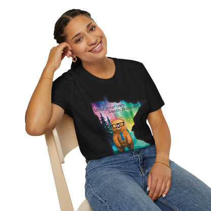Whimsical Minnesota Bear T-Shirt, Mind Your Own Damn Business Tee, Casual Gift, Fun Apparel, Northern Lights Style, Unique Souvenir