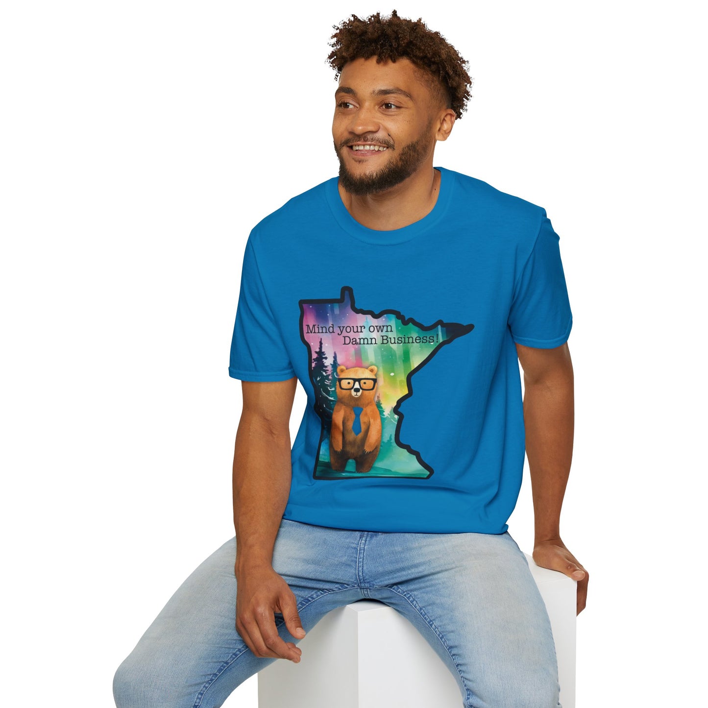 Whimsical Minnesota Bear T-Shirt, Mind Your Own Damn Business Tee, Casual Gift, Fun Apparel, Northern Lights Style, Unique Souvenir