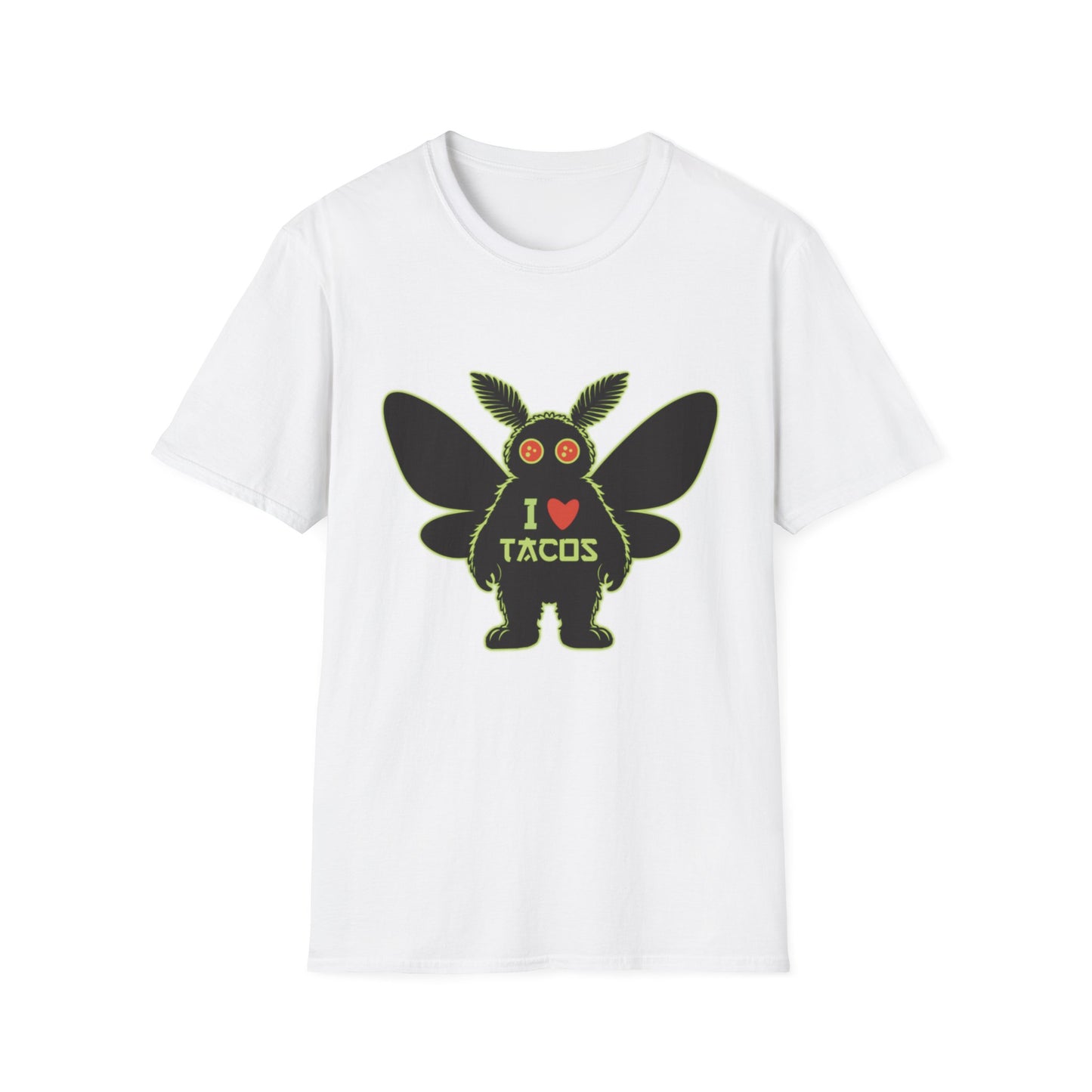 Mothman loves Tacos Unisex Softstyle T-Shirt, Funny Taco Lover Tee, Foodie Gift, Casual Wear, Perfect for Taco Tuesday, Unique Graphic Shirt