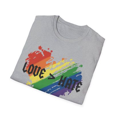 Love over hate Pride T-Shirt, LGBTQ+ Apparel, Love and Hate Graphic Tee, Gender-Neutral Shirt for Pride, Casual Wear, Gift for Allies