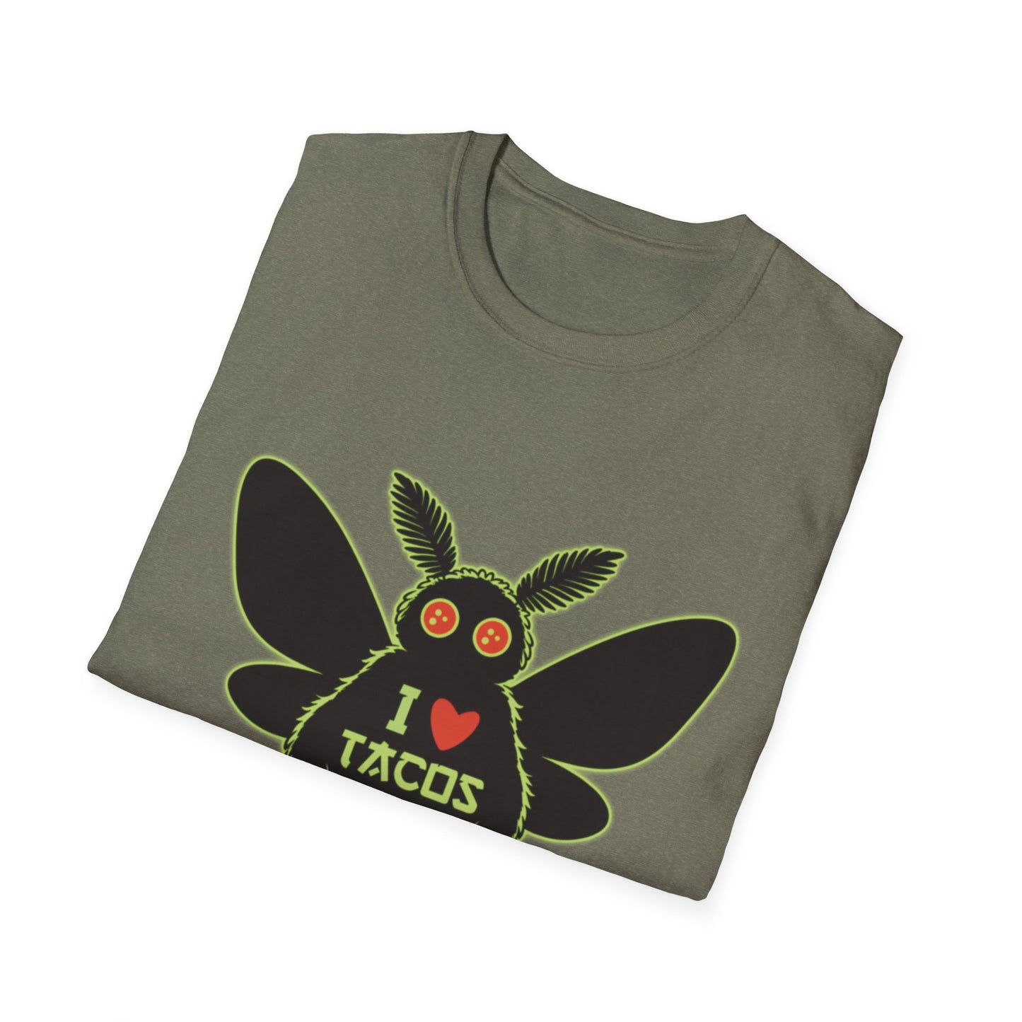 Mothman loves Tacos Unisex Softstyle T-Shirt, Funny Taco Lover Tee, Foodie Gift, Casual Wear, Perfect for Taco Tuesday, Unique Graphic Shirt