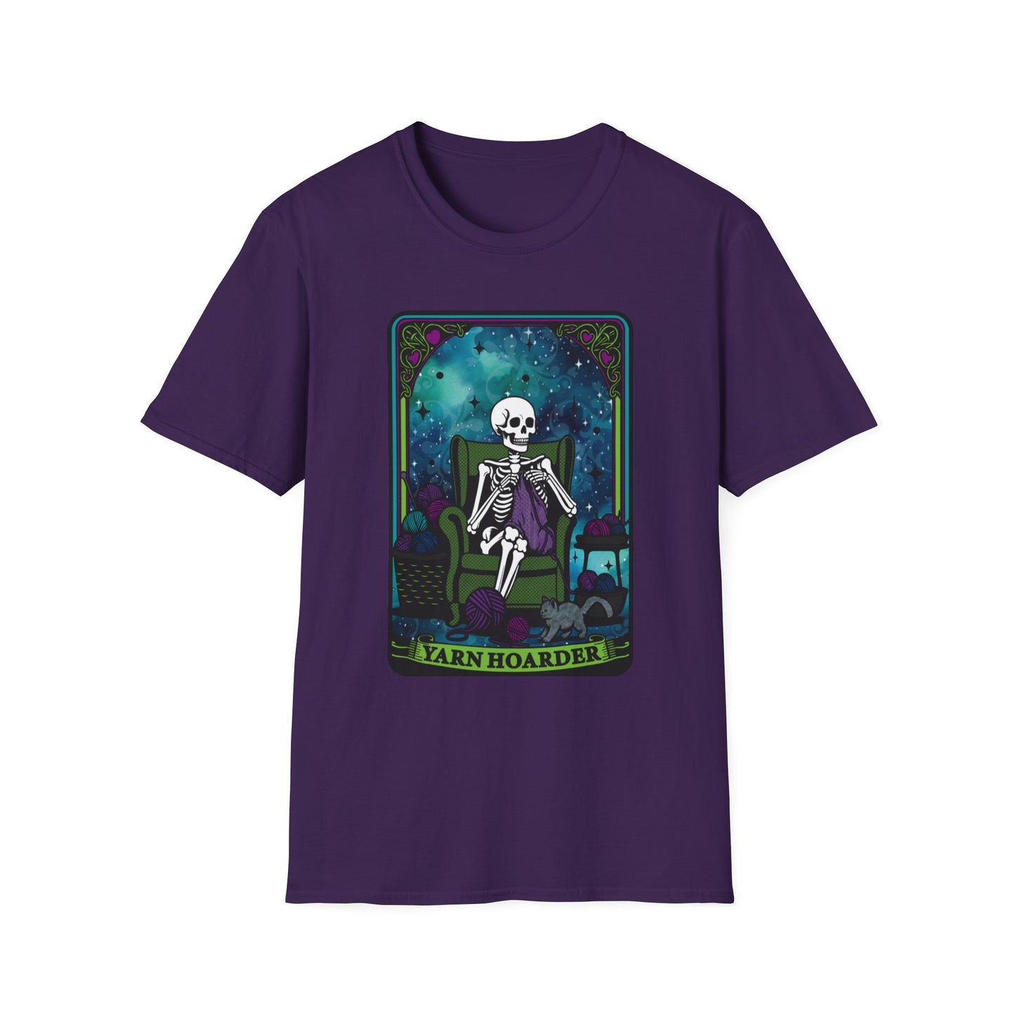 Skeletal Yarn Hoarder T-Shirt, Softstyle Graphic Tee for Crafters, Halloween Apparel, Gift for Knitters, Cozy Casual Wear