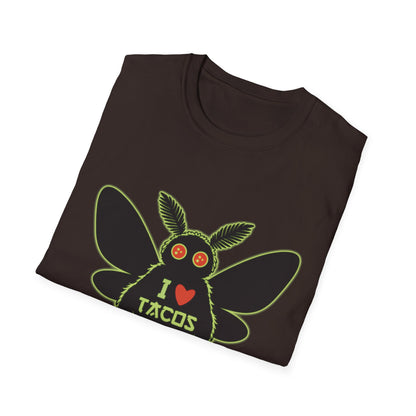 Mothman loves Tacos Unisex Softstyle T-Shirt, Funny Taco Lover Tee, Foodie Gift, Casual Wear, Perfect for Taco Tuesday, Unique Graphic Shirt