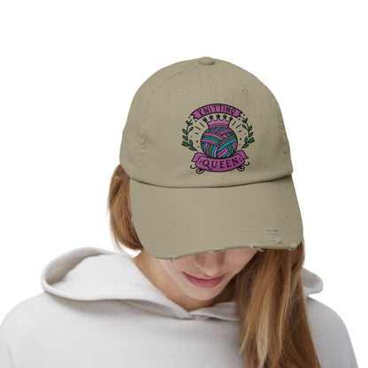 Knitting Queen Distressed Cap - Cozy Gift for Crafters, Trendy Fashion Accessory, Perfect for Knitting Lovers, Birthday Gift, Everyday Wear