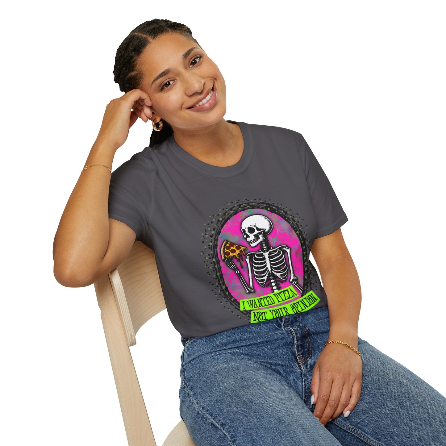Skeleton Pizza T-Shirt, Unisex Graphic Tee, Halloween Costume, Gifts for Pizza Lovers, Casual Wear, Quirky Humor
